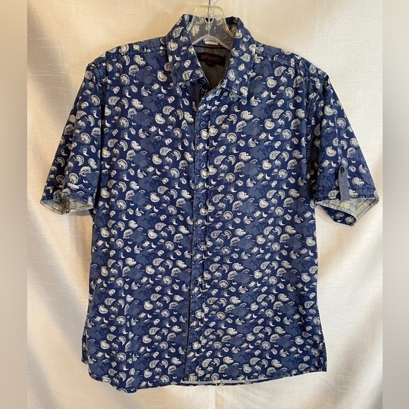 Smash Dress Shirt Blue with White Paisley Mens Sm - Picture 10 of 10